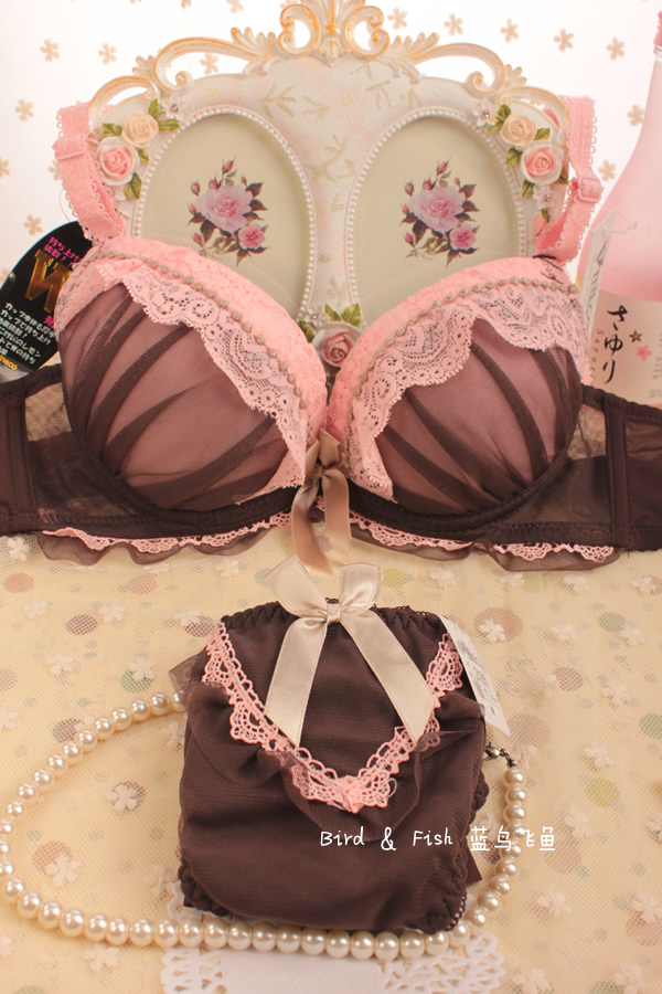 Bra fashion princess laciness double breasted push up bra underwear set