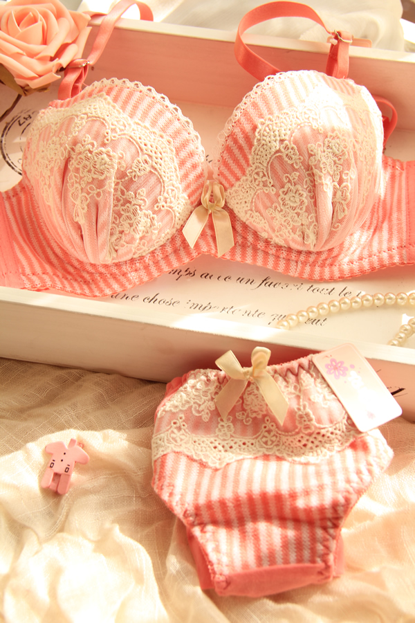 Bra lace embroidery memory cotton sweet bra set push up underwear