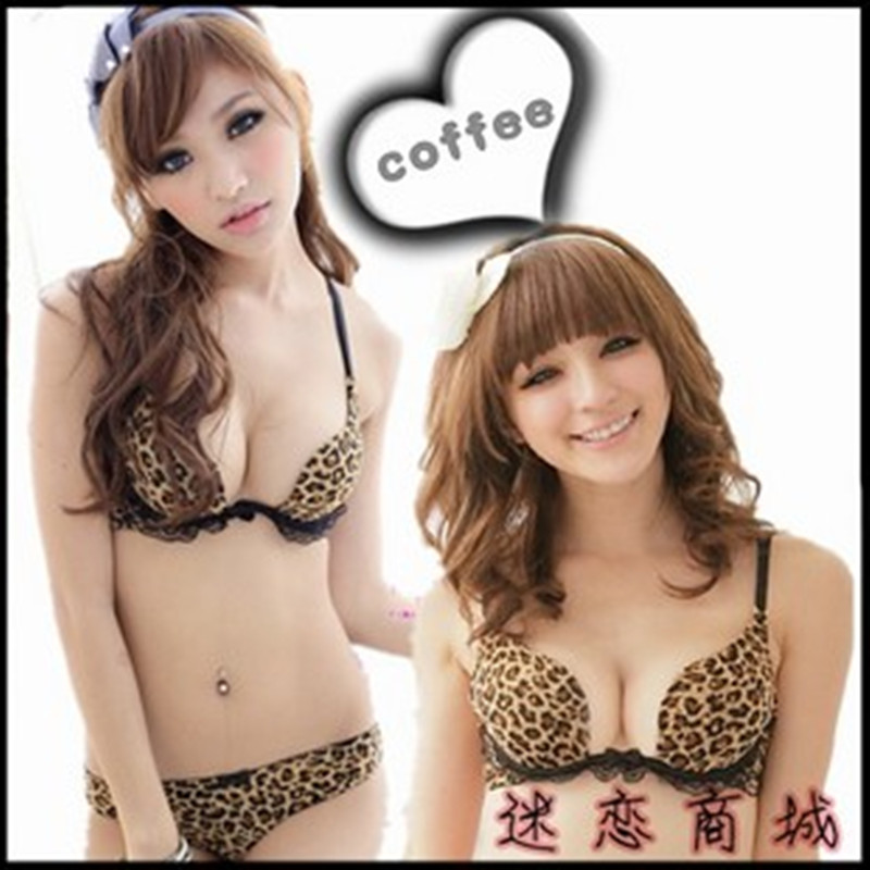 Bra w u underwear set sexy leopard print push up bra set