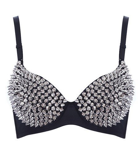 Bra Women Party Disco All-over Spike Stud Design Bra Metallic Punk Dance Bra Best Quality Free Shipping