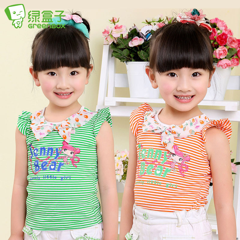 Brand 2013 Green box children's clothing girls childrens sleeveless T-shirt childrens t-shirt