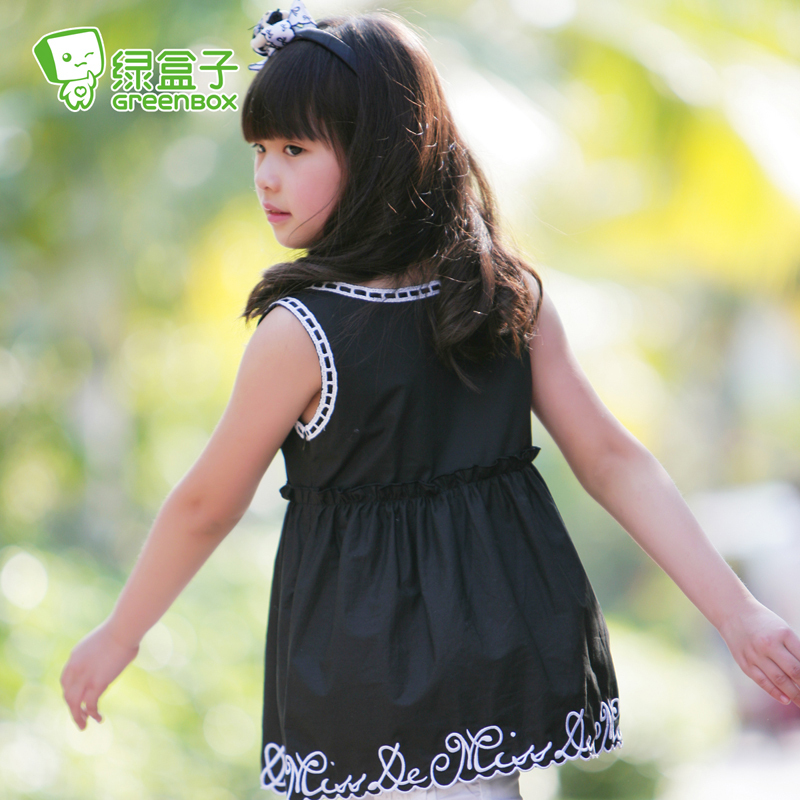 Brand 2013 Green box childrens 2011 girls sleeveless black dress small top