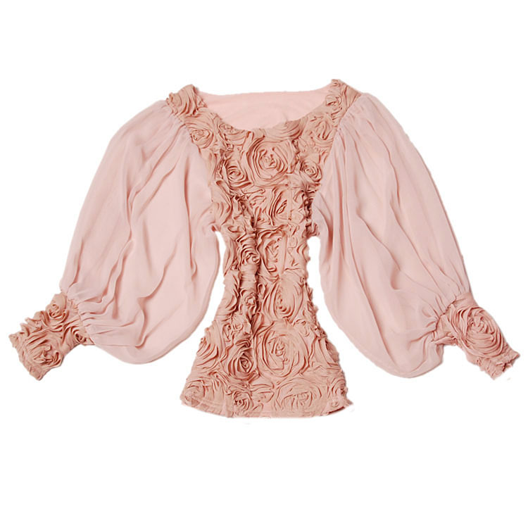 Brand Desinger 2012 autumn and winter rose big princess sleeve chiffon shirt long-sleeve women's new arrival