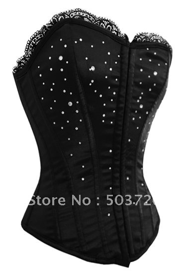 Brand New  Boned Lace up Back Corset Hot Sale Sexy Lingerie Crystal Diamantes Bustier With G-string