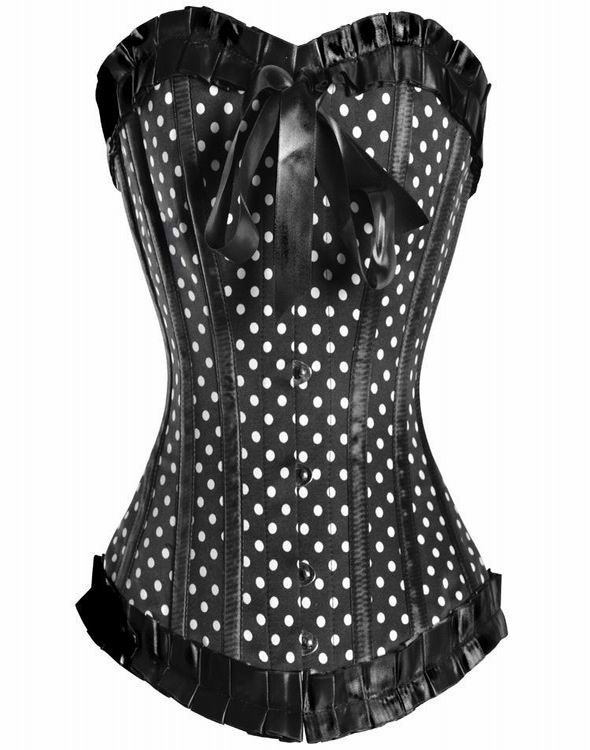 Brand New Boned Lace up Back Corset Hot Sale Sexy Lingerie Top Polk Dot Bustier With G-string