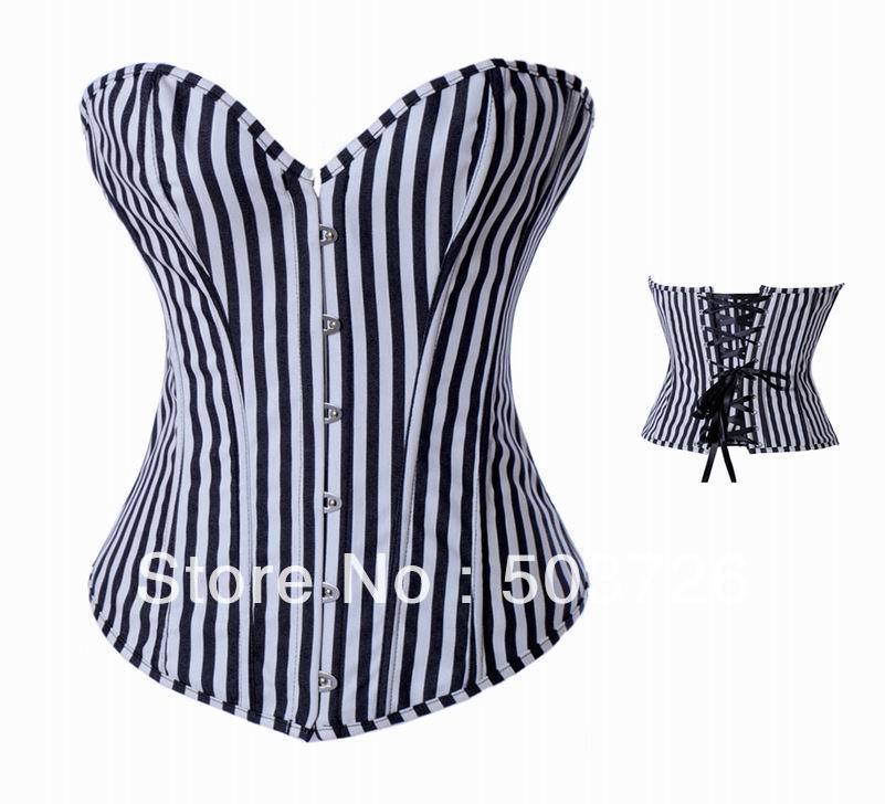 Brand New Stripe Boned Corset Hot Sale Sexy Lingerie Top Bustier With Matching Thong