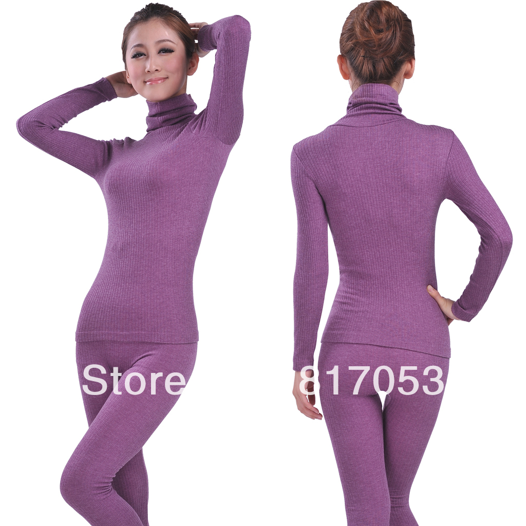 Brand Women's thermal underwear fiber turtleneck heap turtleneck seamless beauty care women's basic underwear set