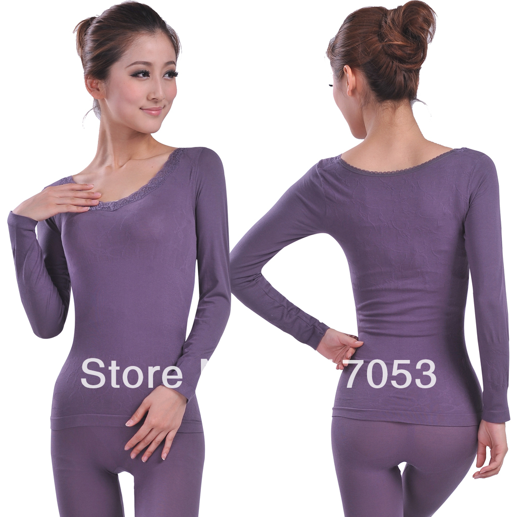 Brand Women's thermal underwear set seamless beauty  women's basic underwear set long johns long johns solid color chromophous