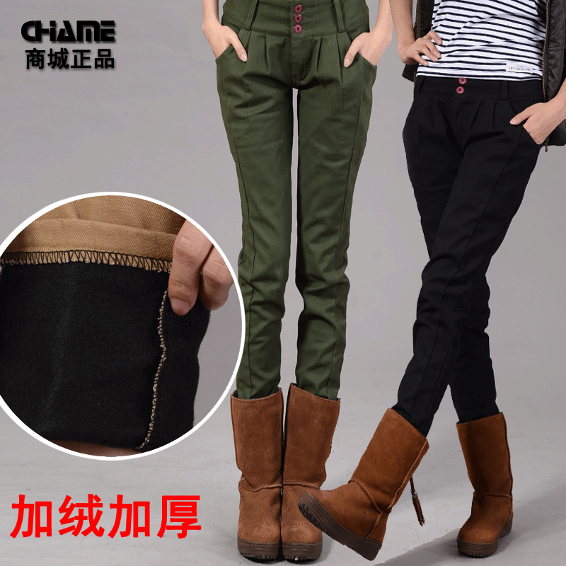 Breasted plus velvet jeans female thickening pencil pants skinny pants trousers cotton boot cut jeans