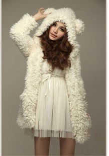 Bride bear ears with a hood lamb wool plush outerwear 130