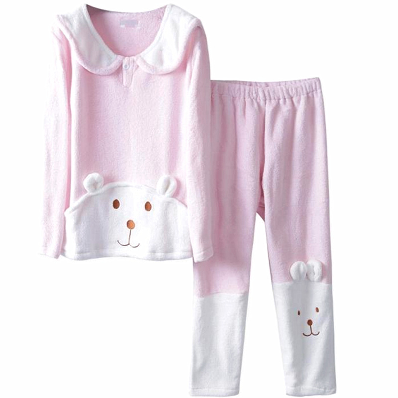 Brief autumn and winter cartoon bear sleepwear coral fleece long-sleeve casual women's lounge set