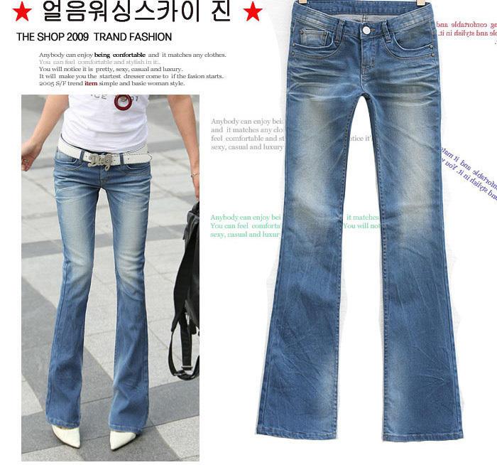 Brief fashion bell-bottom wearing white women's slim jeans 025 free shipping