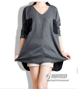 Brief fashion color block maternity t-shirt loose long design top autumn maternity clothing