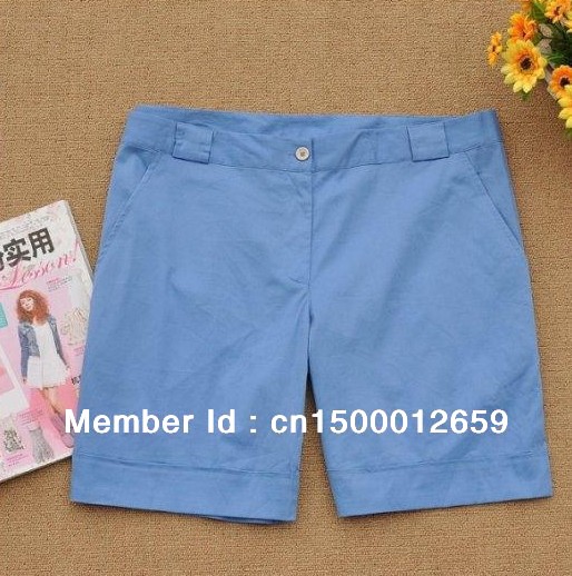 Brief  leisure  shorts for women  solid color  width pockets soft cotton summer pants