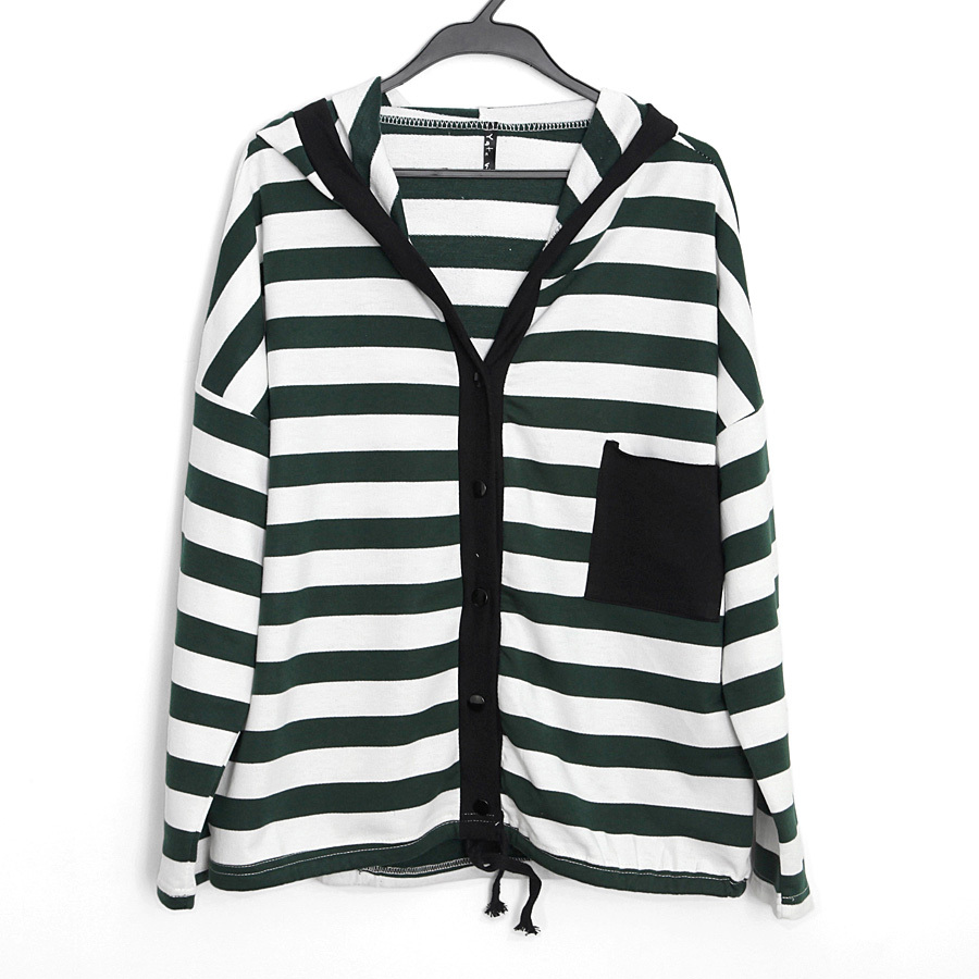 Brief loose plus size casual batwing sleeve big pocket stripe color block with a hood short jacket small cardigan free shipping