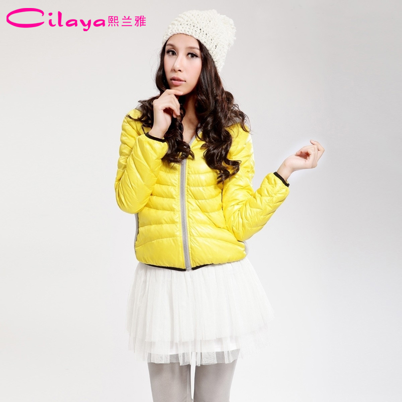 Brief solid color with a hood thin short design down coat female 11228