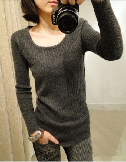 Brief vintage solid color all-match basic shirt o-neck sweater female