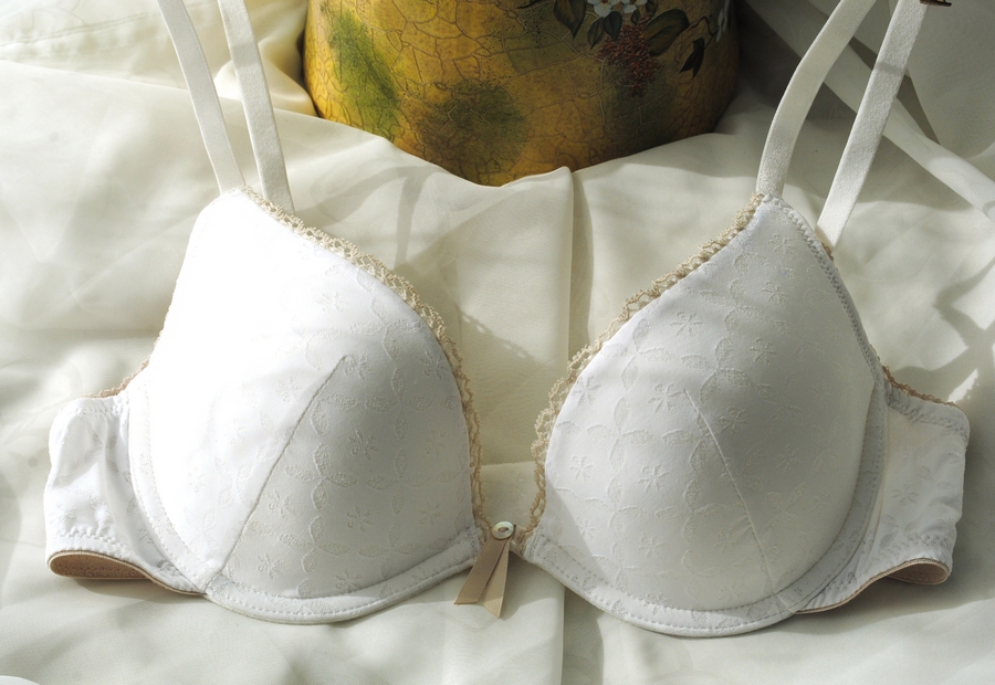 Brief white print thin thick deep V-neck small push up bra