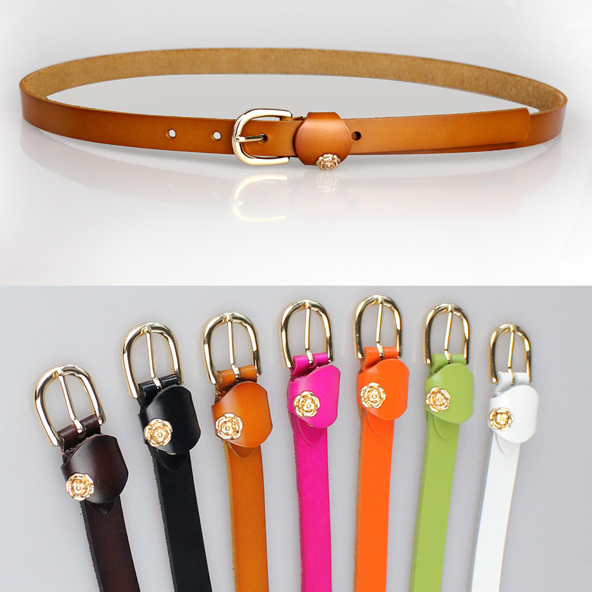 Brief women's flower strap genuine leather cowhide women's belt female belt