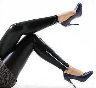 Bright Short Zipper Pantyhose Imitation Leather Leggings/Leather Pants Free Shipping 1581