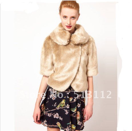 British style princess Ladies Fashion Faux Fur Coat Jacket Half Sleeve Khaki Size: XS-S-M-L-XL-XXL WT031 Free shipping HK Post