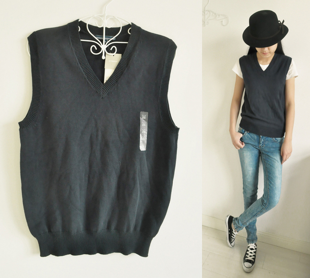 British style vintage handsome unisex V-neck woven pullover vest