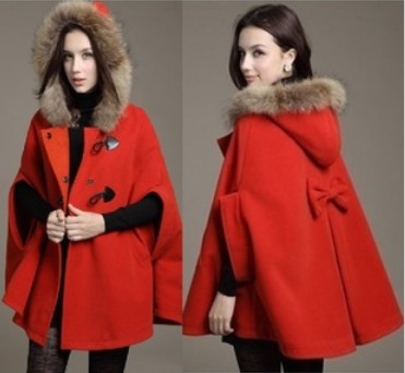 British Style Winter Luxury Large Fur Collar Hooded Cloak Woman's Coat Shawl Ladies Medium-Long Jacket Outwear Fashion Coat