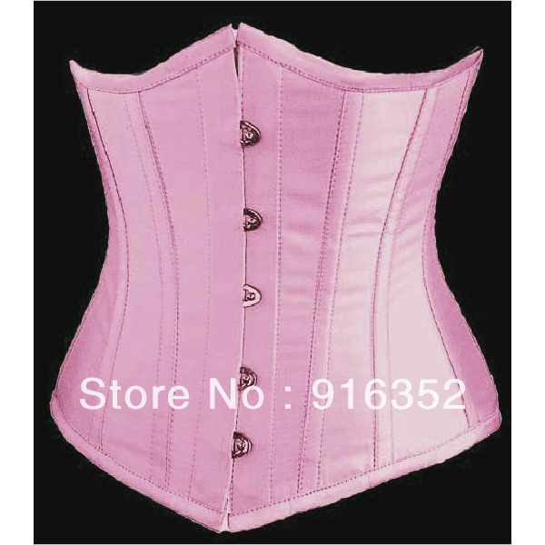 Brocade Goth Underbust Cupless Waist Training Corset Bustier Top Pink Boned