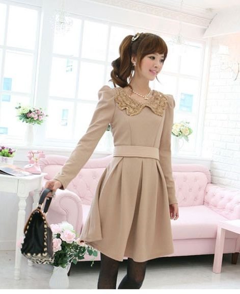 Brown Lady Sequin Dress Long Sleeve Midi Drape Evening Casual Dresses Knee Length with Belt Free Shipping Wholesale e5253