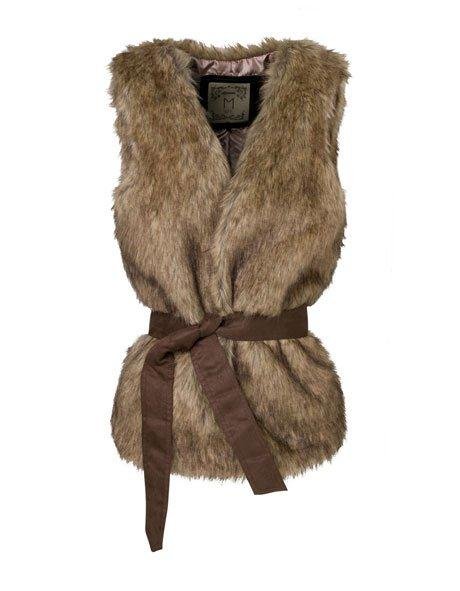 brown long vest with belt  fur vest