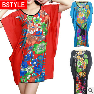 BSTYLE / C Series / B31 / Free Shipping / Women's Dress / Plus Size / 4 Colors / Piece / Ice Cotton / Short Sleeve / O*Neck