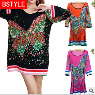 BSTYLE / C Series / C3018B2 / Free Shipping / Women's Dress / Plus Size / 3 Colors / Piece / Ice Cotton / Half Sleeve / O*Neck