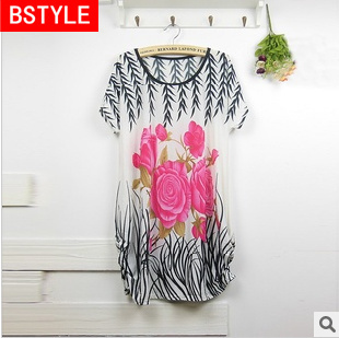 BSTYLE / C Series / Z5131 / Free Shipping / Women's Dress / Plus Size / 3 Colors / Piece / Ice Cotton / Short Sleeve / O*Neck