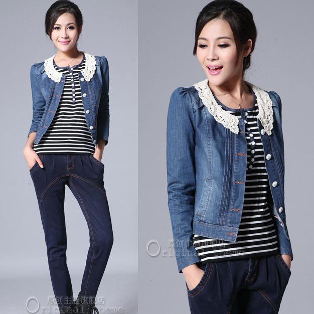 Bubble long-sleeve vintage short design denim outerwear 11686 free shipping