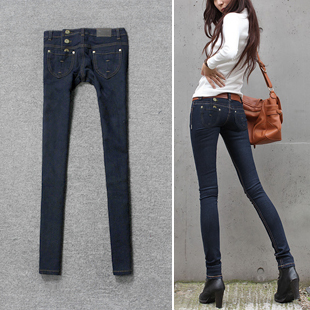 Buckle pencil pants heart pocket bag skinny pants female jeans 6106