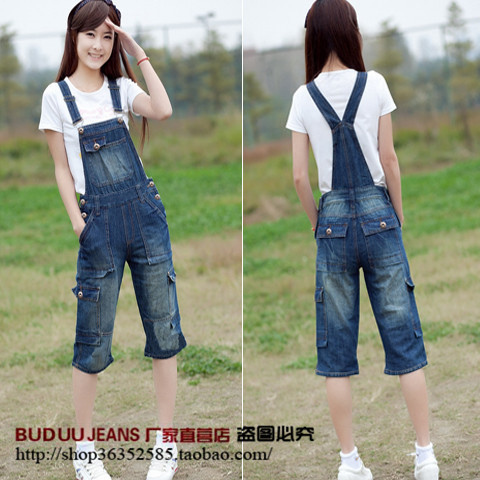 Buduu 2013 jeans denim bib pants capris jeans female 7219 overalls