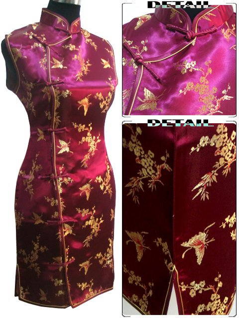 Burgundy Chinese Women's Satin Polyester Qipao Mini Cheong-sam Dress S-6XL Free Shipping J4090