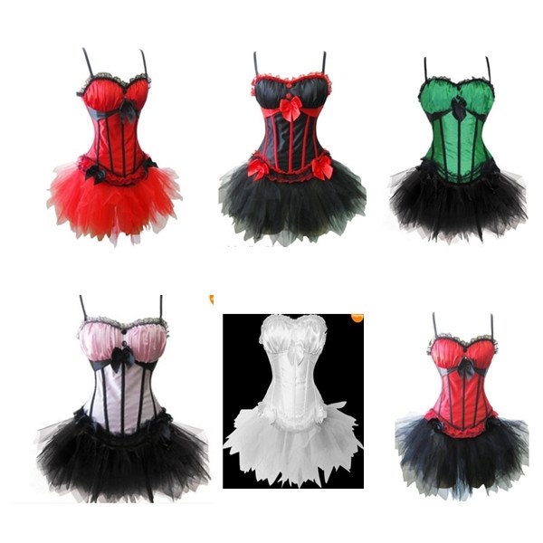 Burlesque FANCY DRESS Basque Corset Busiter with strap Clubwear Showgirl  S-2XL