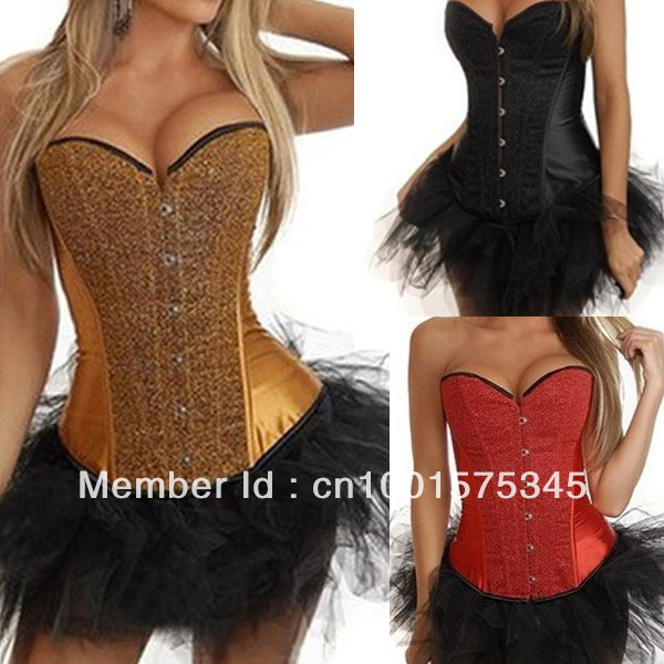 Burlesque Sequins Moulin Rouge Black Lace up Corset  with Black Tutu Petticoat Costume S-2XL Free Shipping