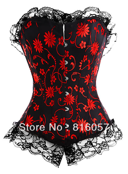 BUSTIER , Red and black flower fashion overbust corset