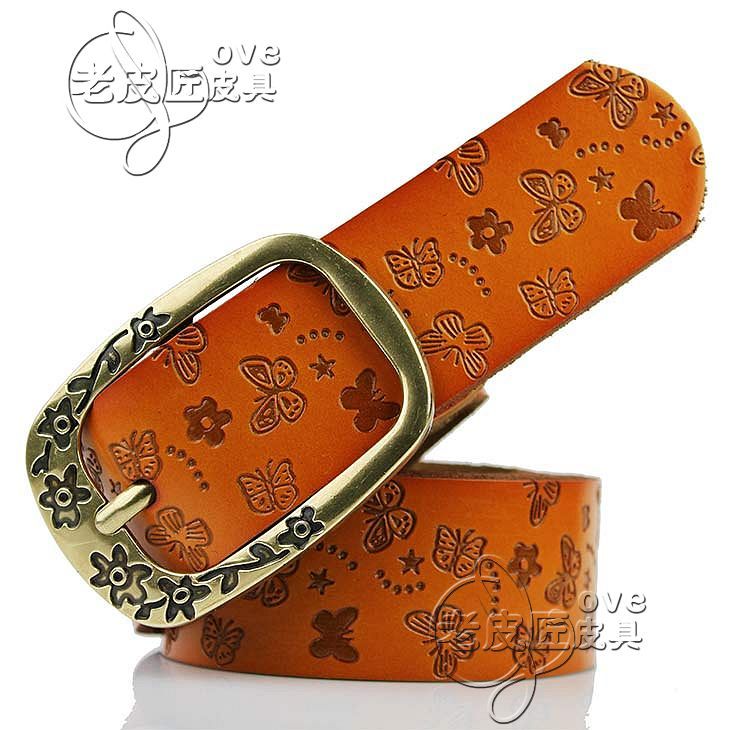 Butterfly female belt casual fashion all-match genuine leather pants butterfly belt carved cowhide women's strap