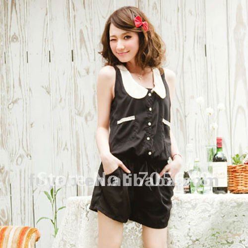 BYR0727sleeveless with lapel belt 2012 Summer short jumpsuit (black)