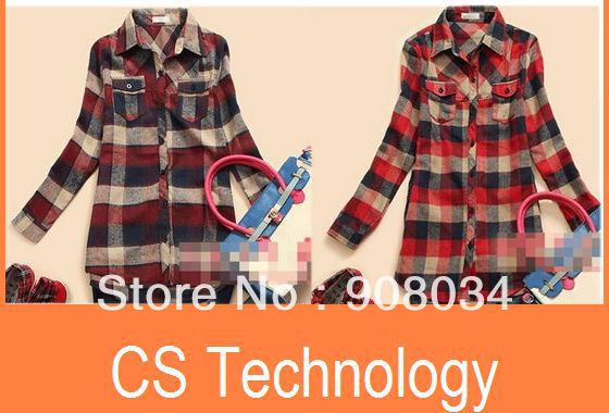 [C-231]2013 ladies' flannel blouse fashion women's long sleeve plaid shirt women's casual cool long t shirt Free shipping