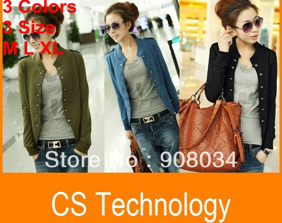 [C-442] New Fashion Women's Jacket Stand-up Stand Neck Double Breasted Outwear Coat Free Shipping