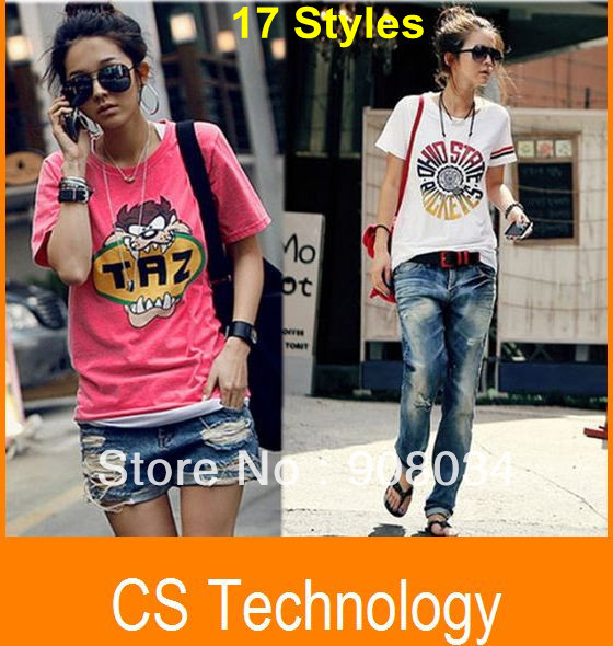 [C-453] Hot sale!!! Free Shipping 2013 Fashion Good Quality Cotton T Shirt Women Tops Round neck T-shirts