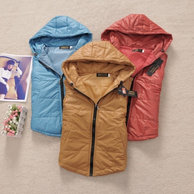 C autumn and winter female vest thin cotton vest all-match OL outfit slim casual with a hood 0.25