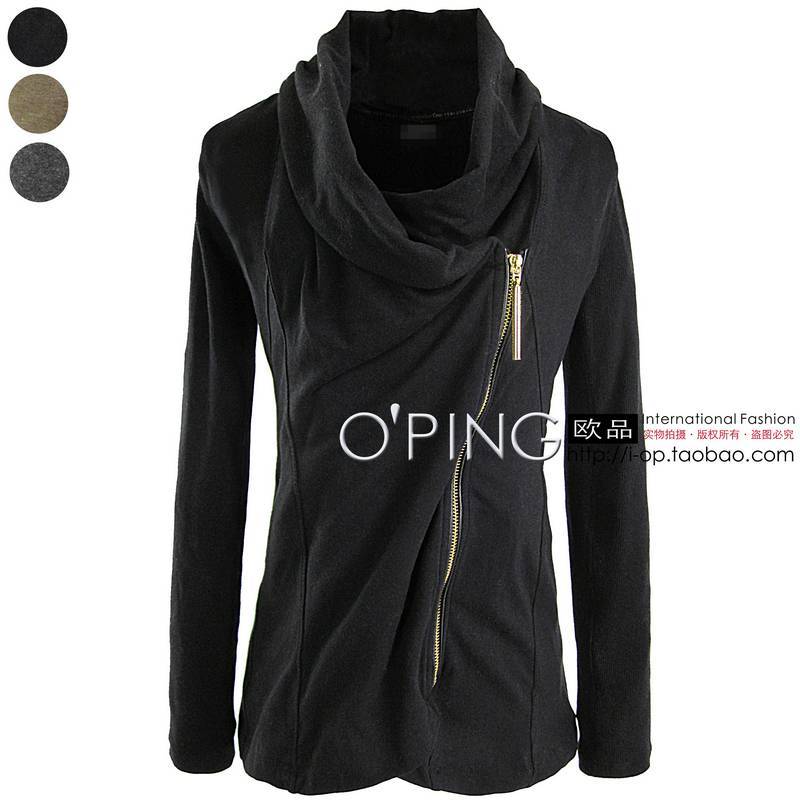 C oblique zipper elastic large lapel slim casual elegant outerwear 3