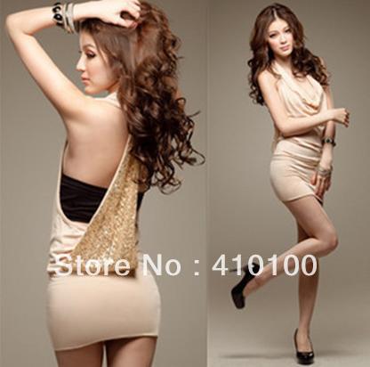 C001 Hot Sale Korean sexy Ladies Sundress ,The sequined sexy halter Halter bag hip Slim Dress 3 colos choose Free Shipping