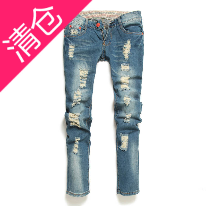 C132-487 female 2011 autumn slim five-pointed star hole jeans trousers skinny pants