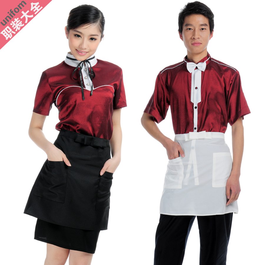 C138 work wear summer female waiter clothes restaurant uniforms front desk